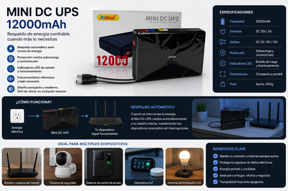 Mini DC UPS Andowl 12000mAh (20 und x caja)