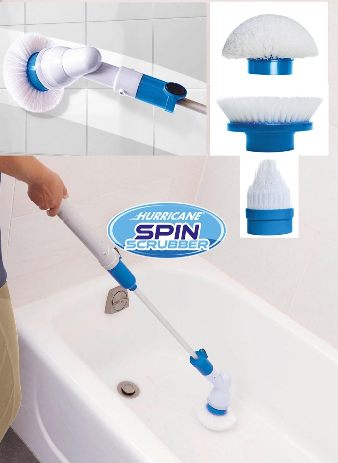 Hurricane Spin Scrubber - Cepillo Eléctrico Giratorio Recargable con 3 Cabezales