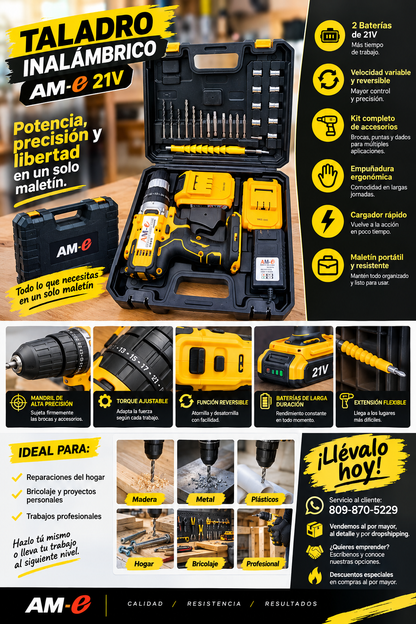 🛠️ Taladro Inalámbrico AM-e 21V