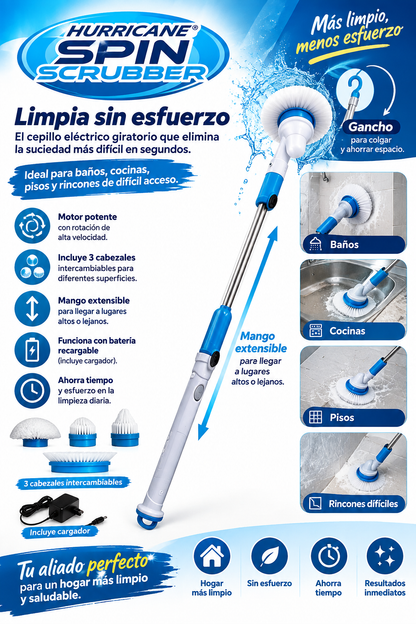 Hurricane Spin Scrubber - Cepillo Eléctrico Giratorio Recargable con 3 Cabezales