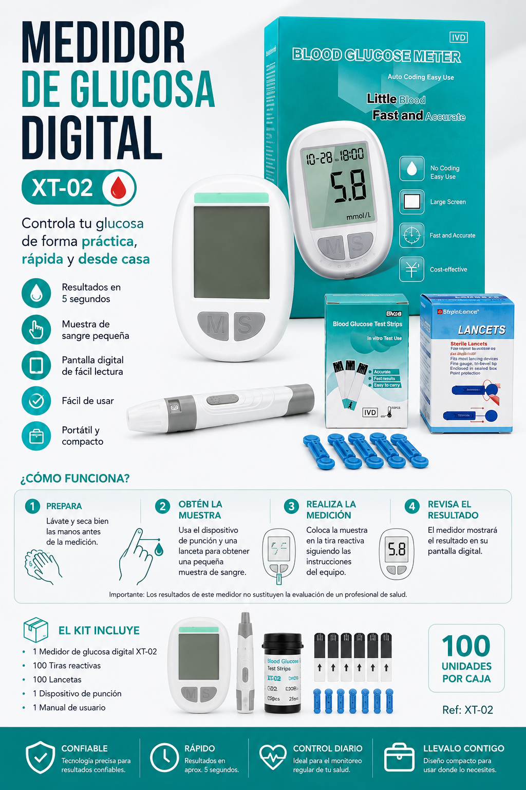Medidor de Glucosa Digital (100 und x caja)