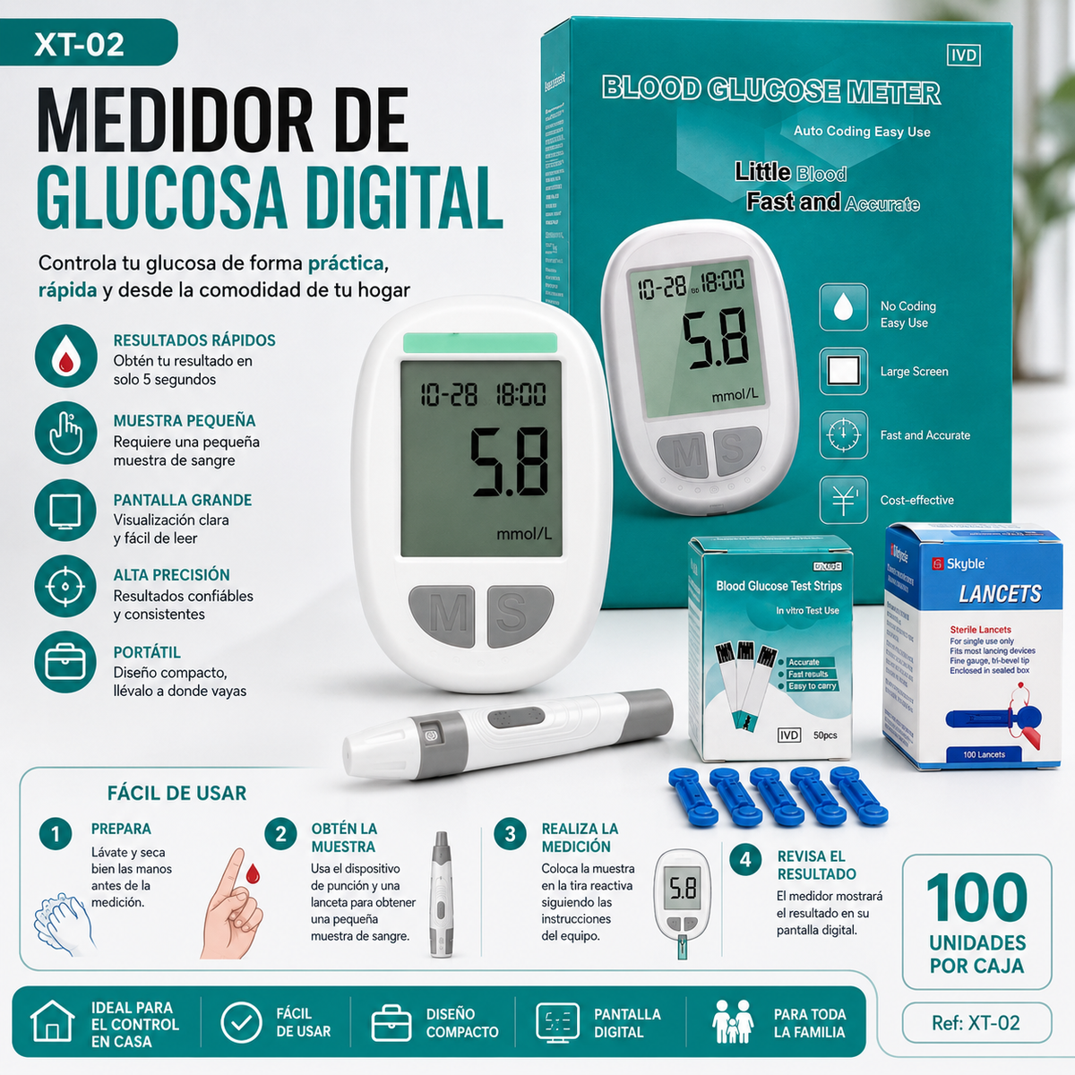 Medidor de Glucosa Digital (100 und x caja)