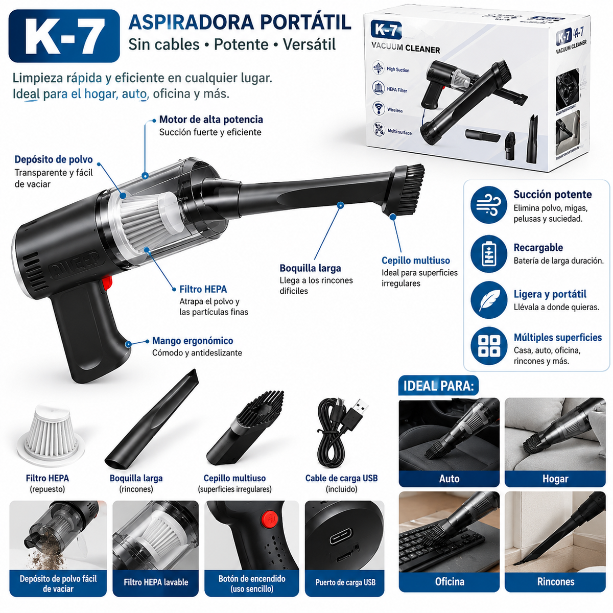 Aspiradora Portátil Recargable K-7