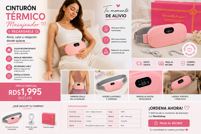 🌸 Cinturón Térmico Masajeador Recargable — Calor + Masaje + USB-C