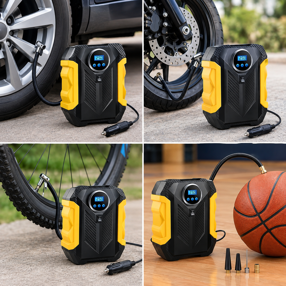 COMPRESOR DE AIRE DIGITAL PARA COCHE AUTO BOMBA INFLADORA PORTÁTIL