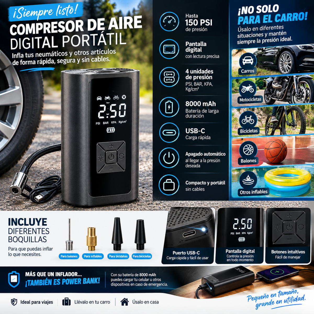 COMPRESOR DE AIRE CON WIRELESS DIGITAL EG-216 (30/20 UND X CAJA)