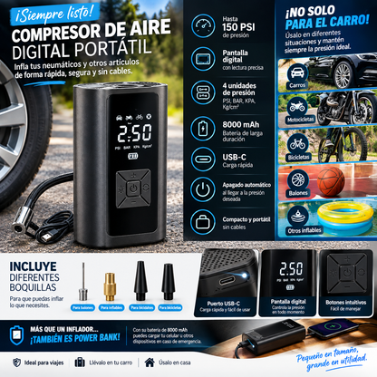 COMPRESOR DE AIRE CON WIRELESS DIGITAL EG-216 (30/20 UND X CAJA)