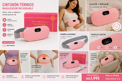 🌸 Cinturón Térmico Masajeador Recargable — Calor + Masaje + USB-C